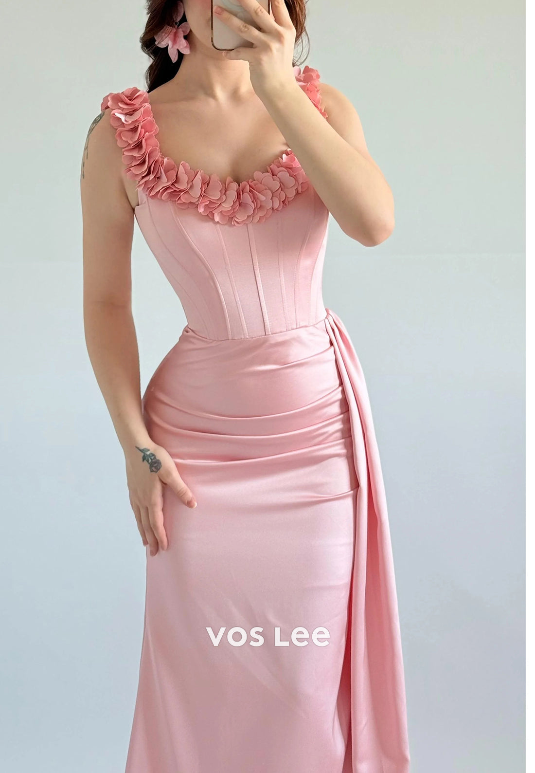 Off the Shoulder Floral Embellished Floor-Length Pleated Mermaid Evening Dresses