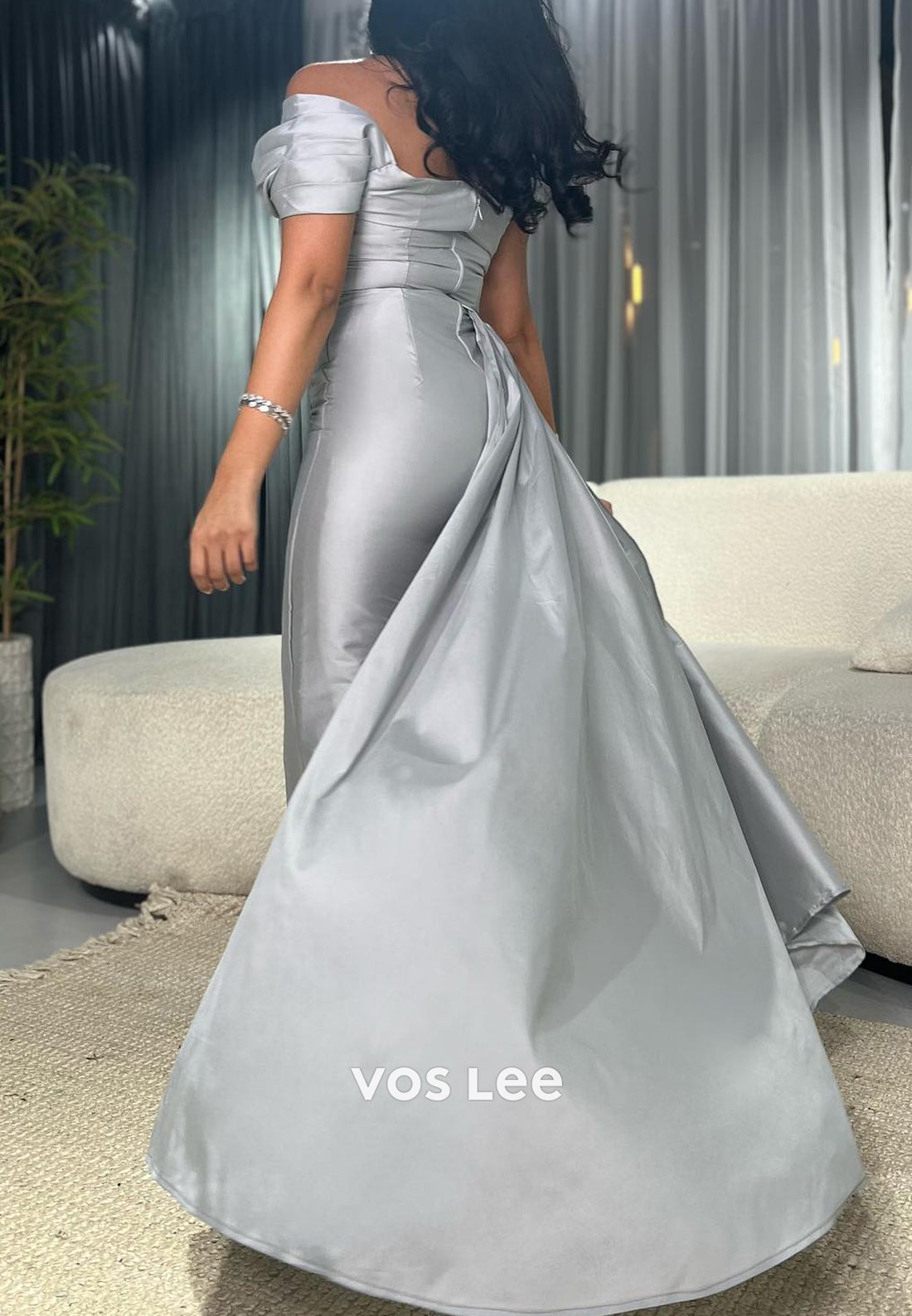 One Shoulder Rhinestone Ankle-Length Pleated Mermaid Evening Dresses with Split