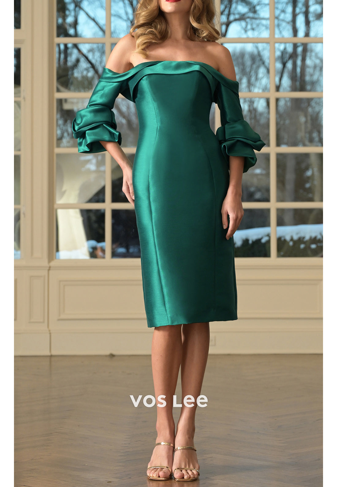 Short Sleeve Off the Shoulder Tea-Length Sheath Mother of Bride Dresses