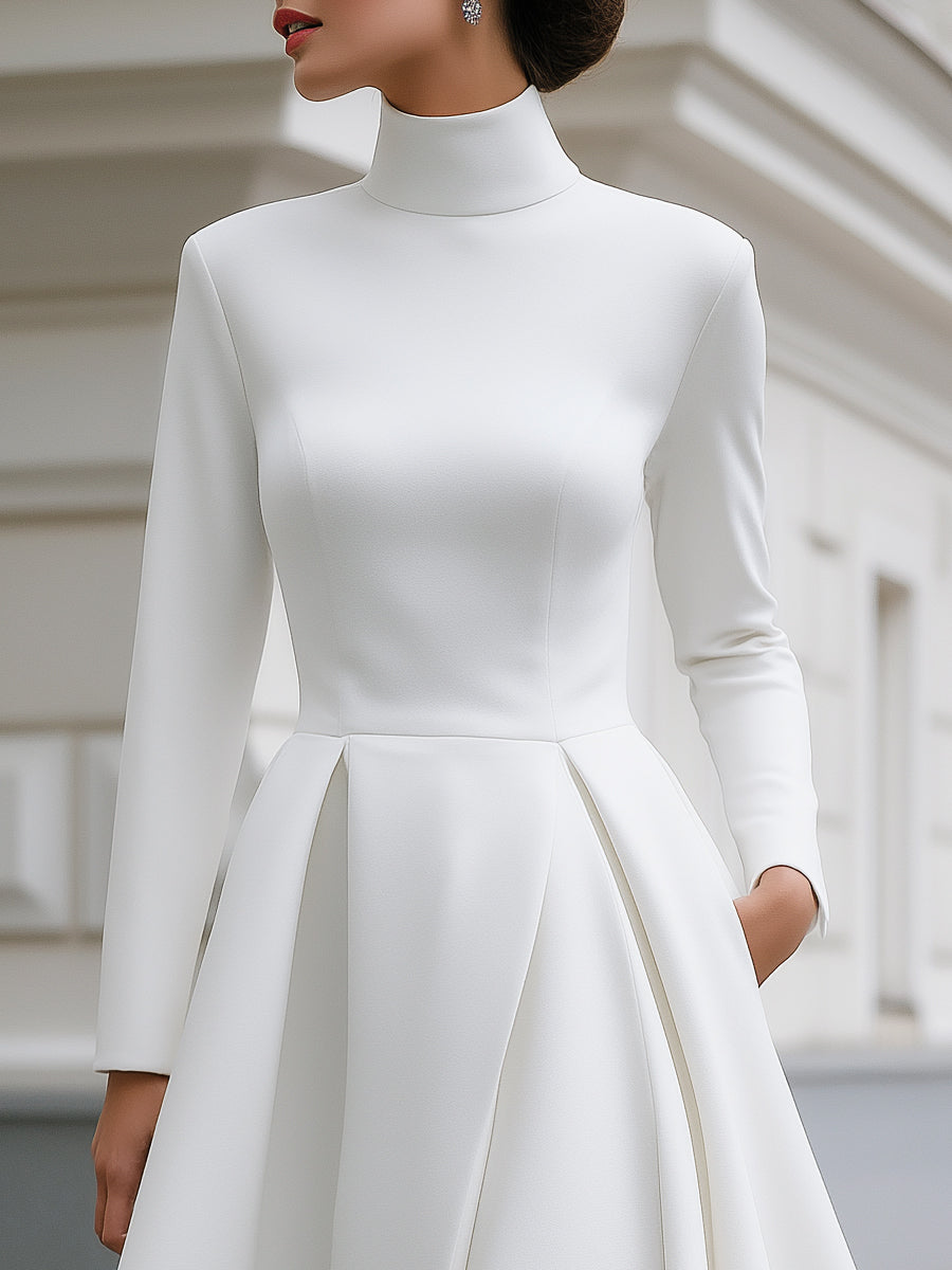 Structured High-Neck A-Line Midi Dress
