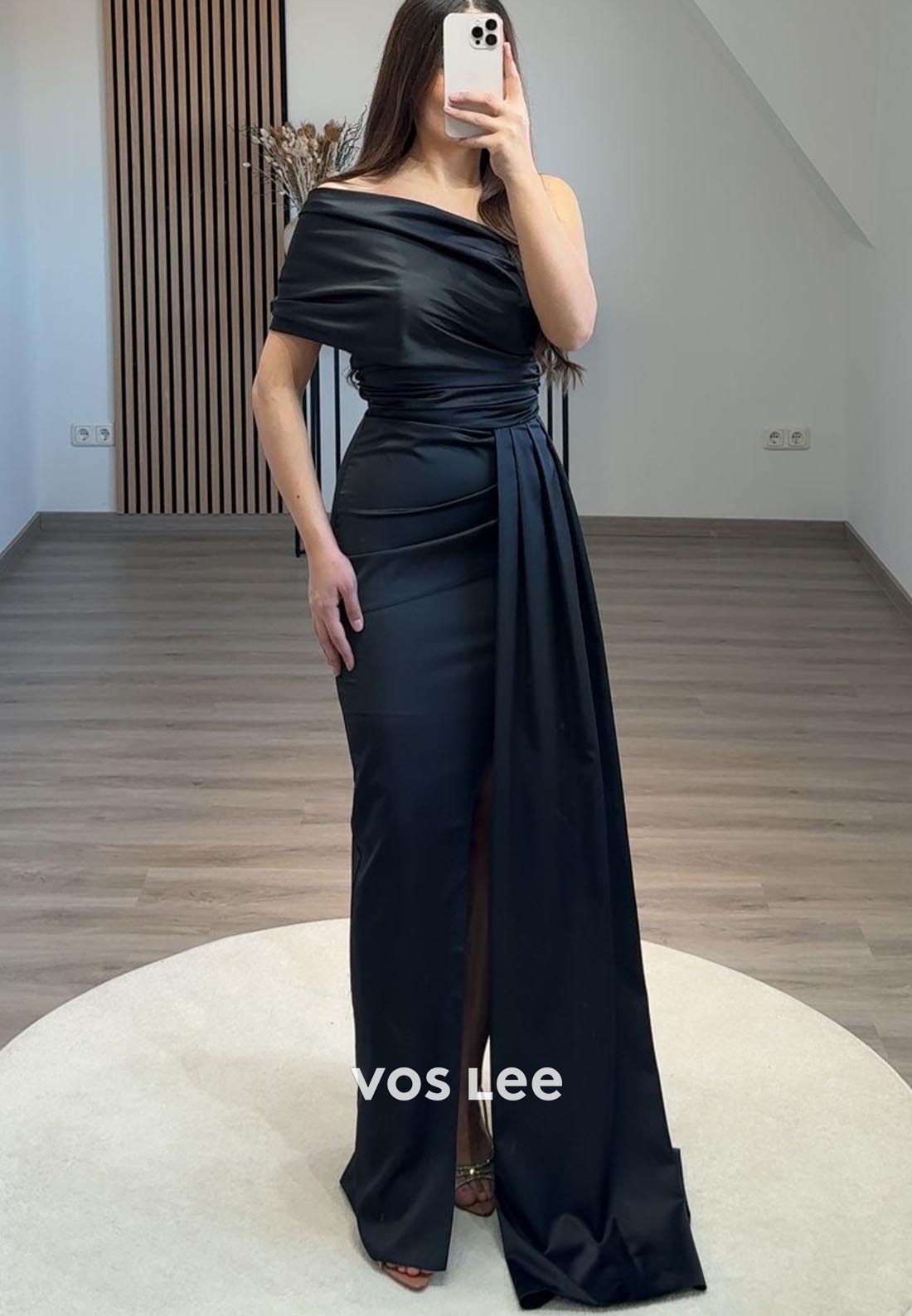 Navy Blue One Shoulder Ruched Mermaid Evening Formal Dresses