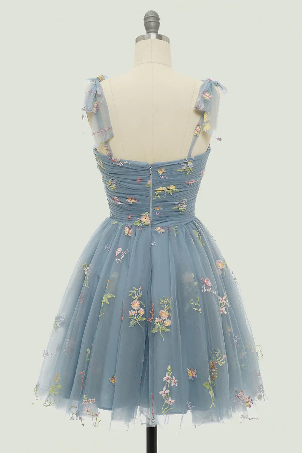 A Line Spaghetti Straps Champagne Short Homecoming Dress with Embroidery