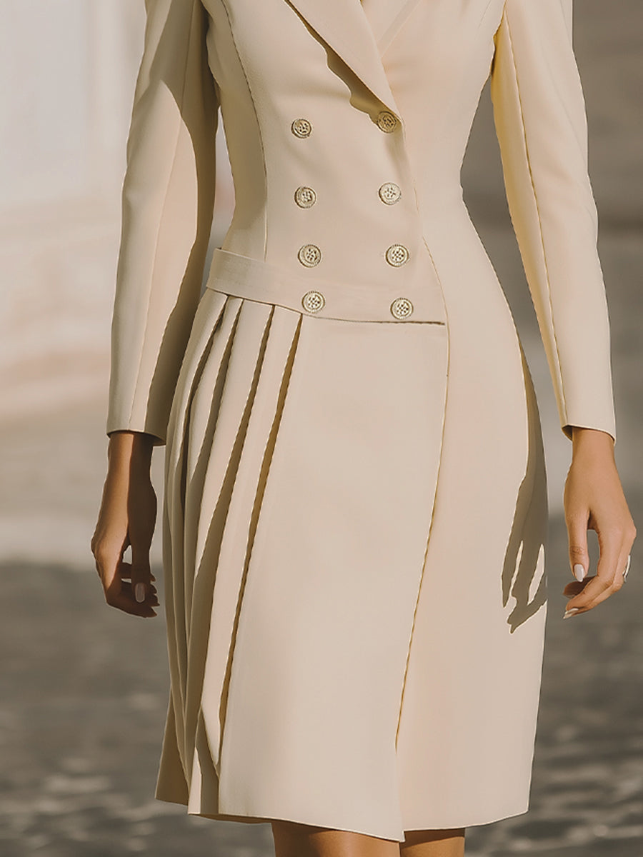 Stylish Double-Breasted Blazer Dress With Detachable Pleats