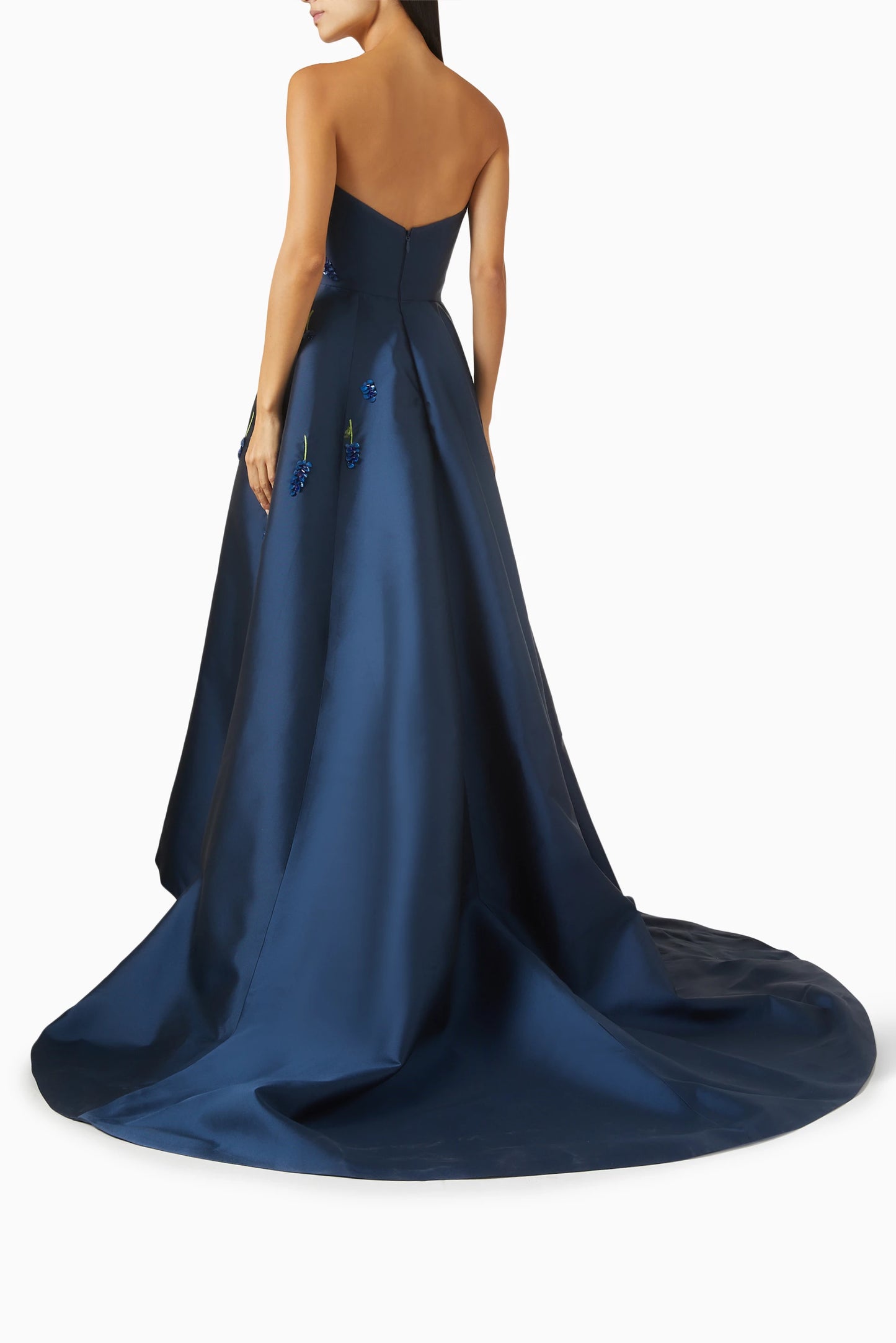 Strapless Floral Embellished Pleated Mother of Bride Dresses with Sweep Train