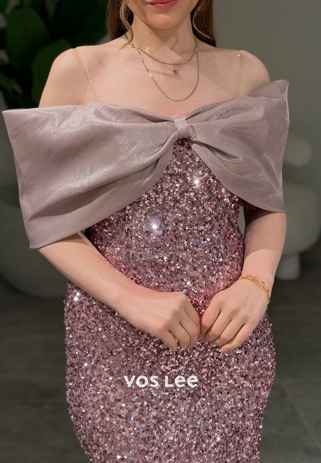Bowknot Off the Shoulder Fully Sequined Mermaid Evening Dresses