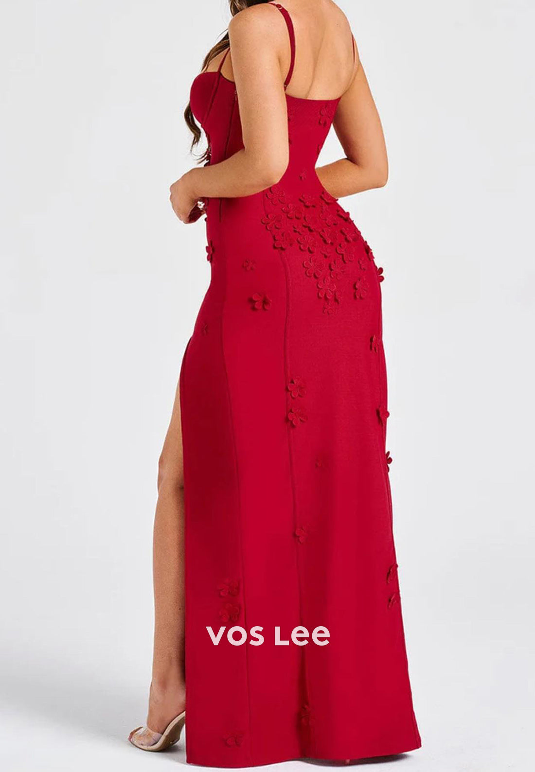Spaghetti Straps Floral Embellished Floor-Length Mermaid Evening Dresses with Split
