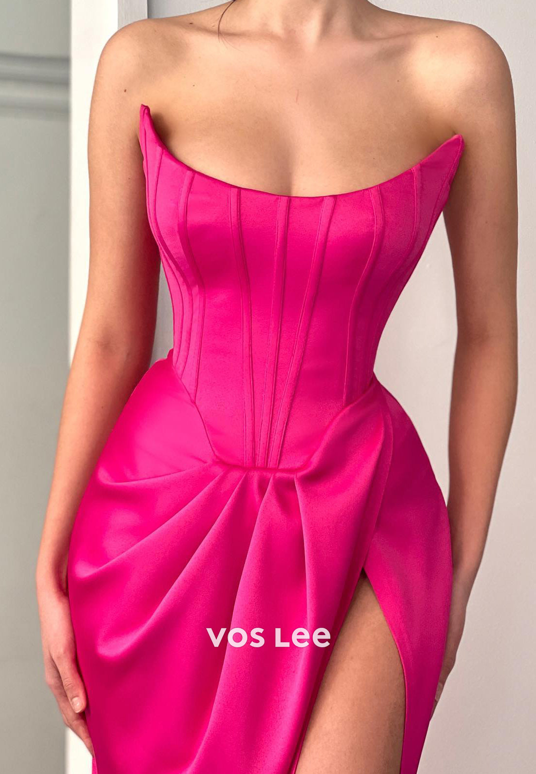 Gorgeous & Charming Strapless Pleated Long Mermaid Evening Dresses with Sweep Train