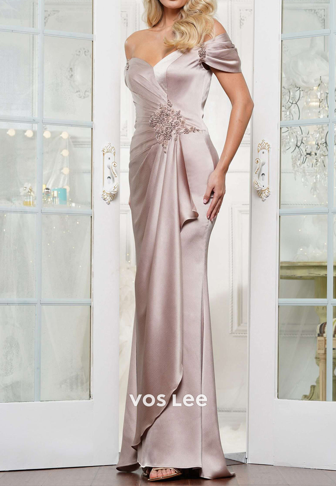 Off the Shoulder Beaded Floor-Length Mermaid Mother of Bride Dresses