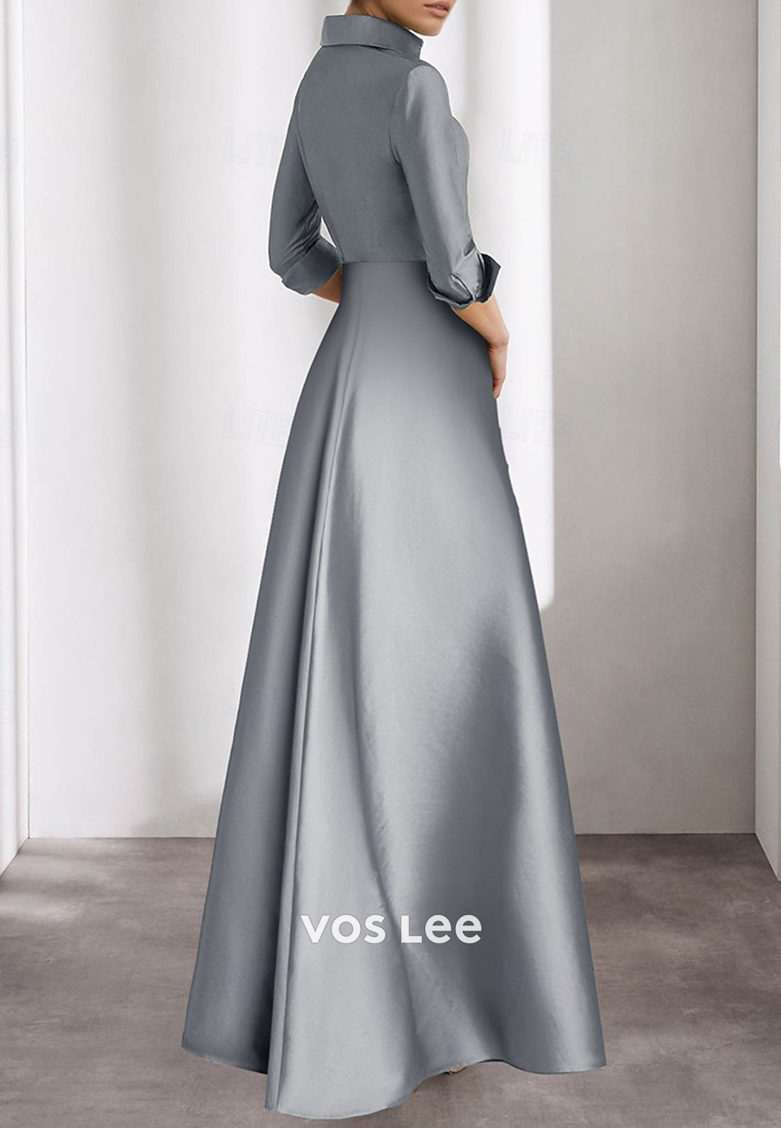 Empire Waist 3/4 Sleeve Floor-Length Appliques Pleated Mermaid Evening Dresses
