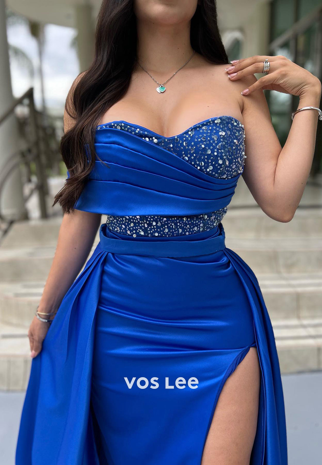 Royal Blue One Shoulder Sweetheart Ruched Mermaid Evening Dresses with Court Train