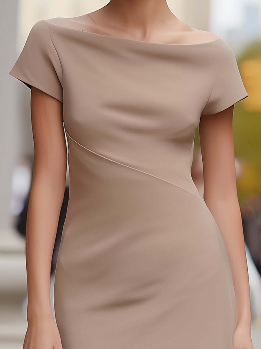 Minimalist Nude Cap-Sleeve Mini Dress