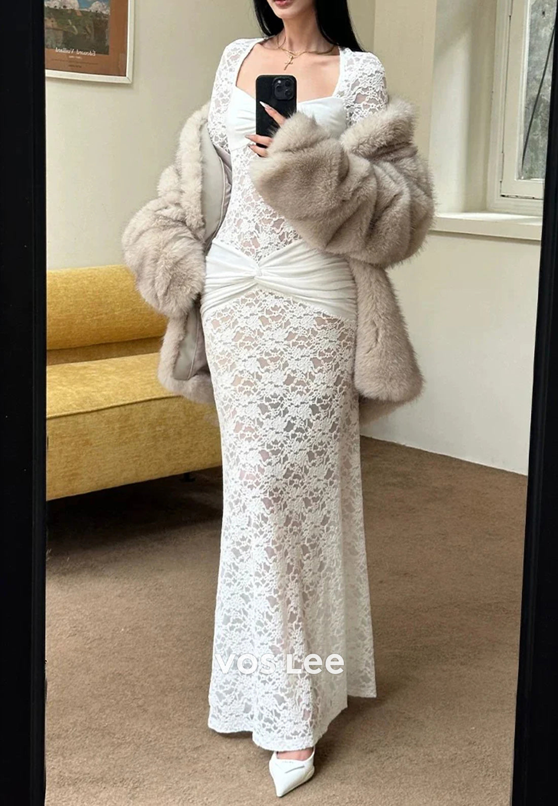 Long Sleeve Sweetheart Appliques Lace Pleated Floor-Length Mermaid Evening Dresses