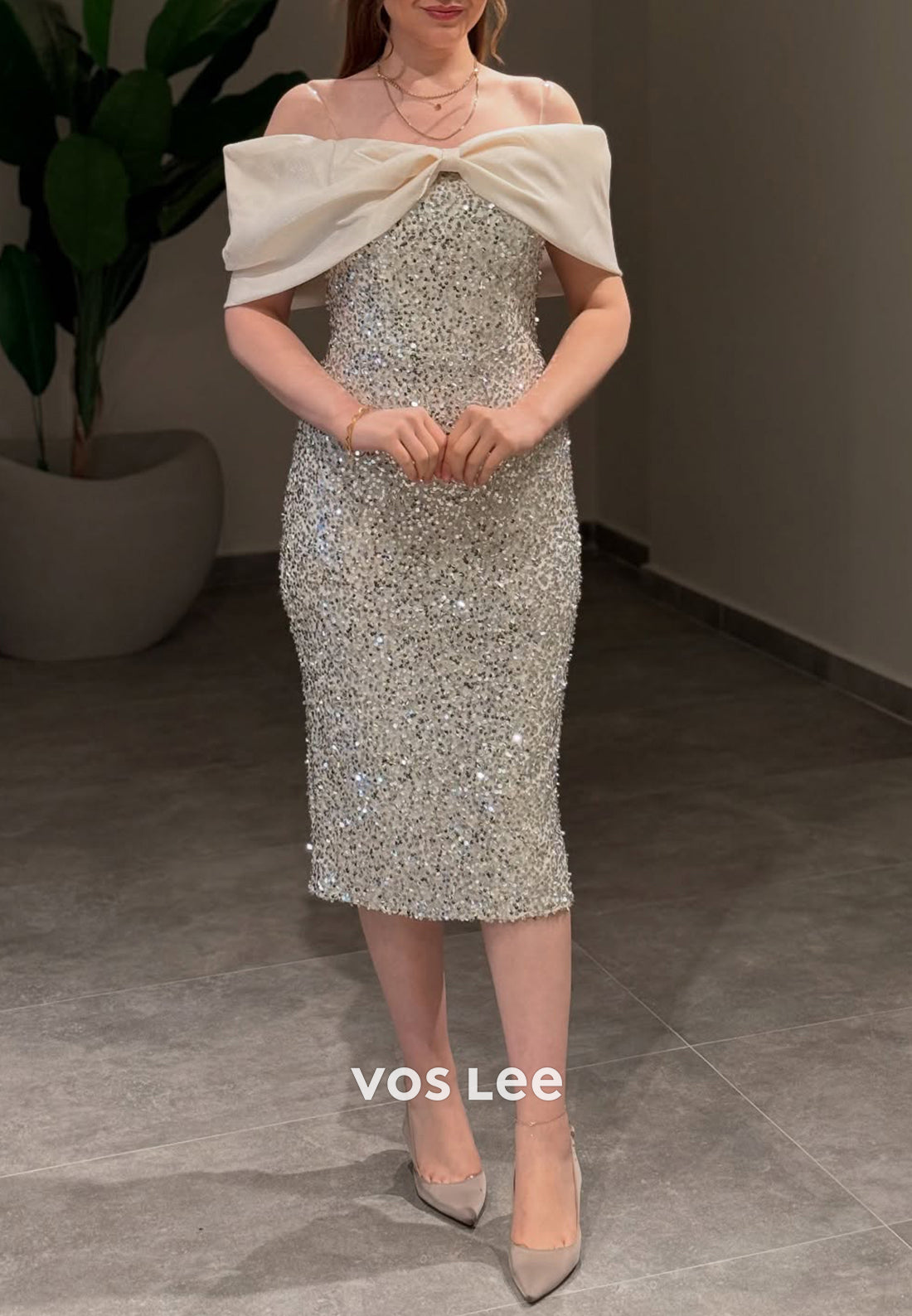 Bowknot Off the Shoulder Fully Sequined Mermaid Evening Dresses