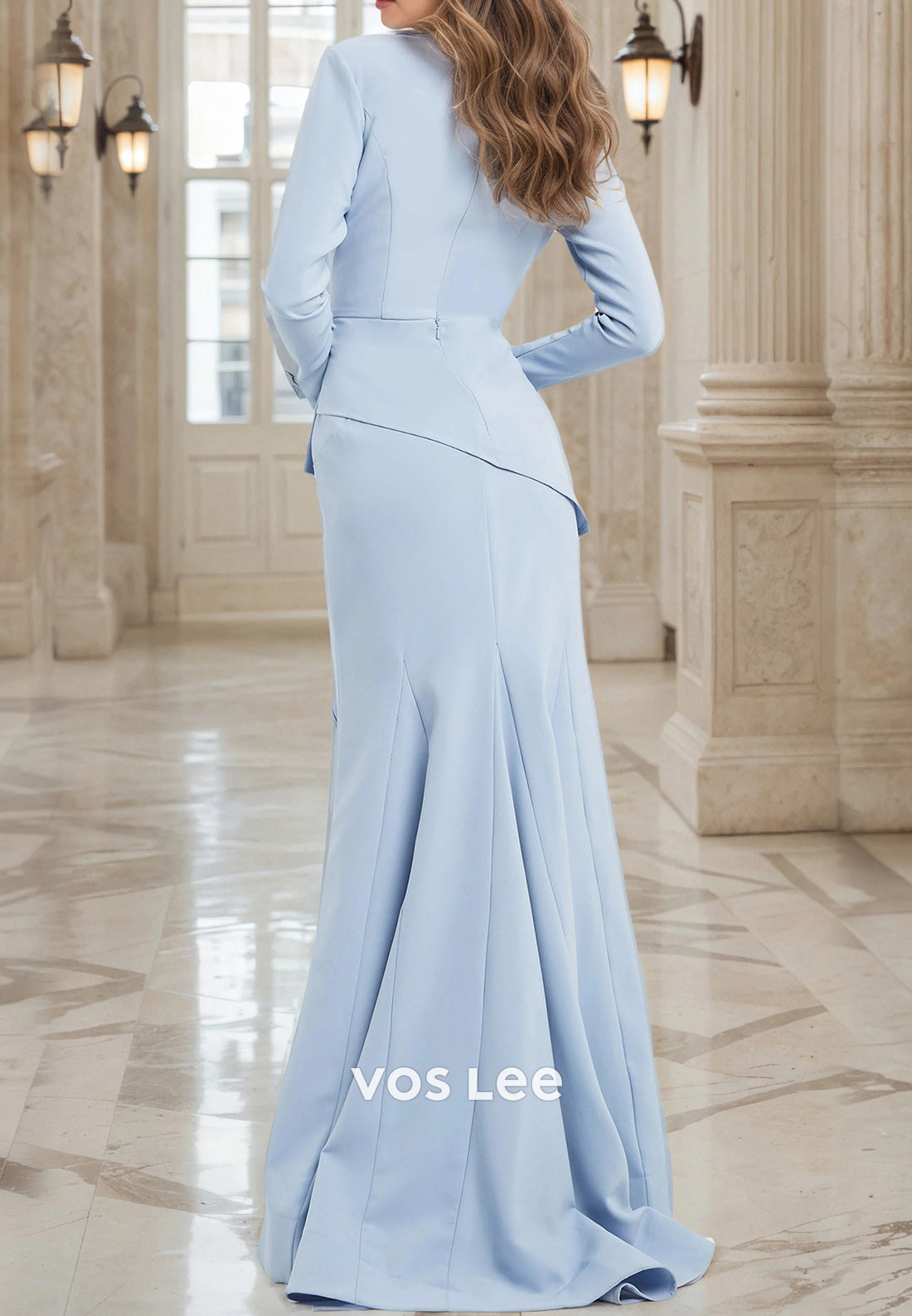 Long Sleeve Plunging V Neck Floor-Length Mermaid Mother of Bride Dresses Formal Dresses