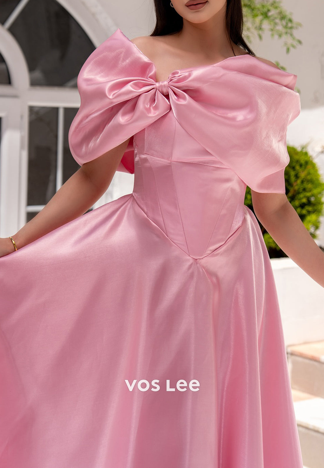 A-Line Off the Shoulder Bowknot Pleated Floor-Length Evening Dresses