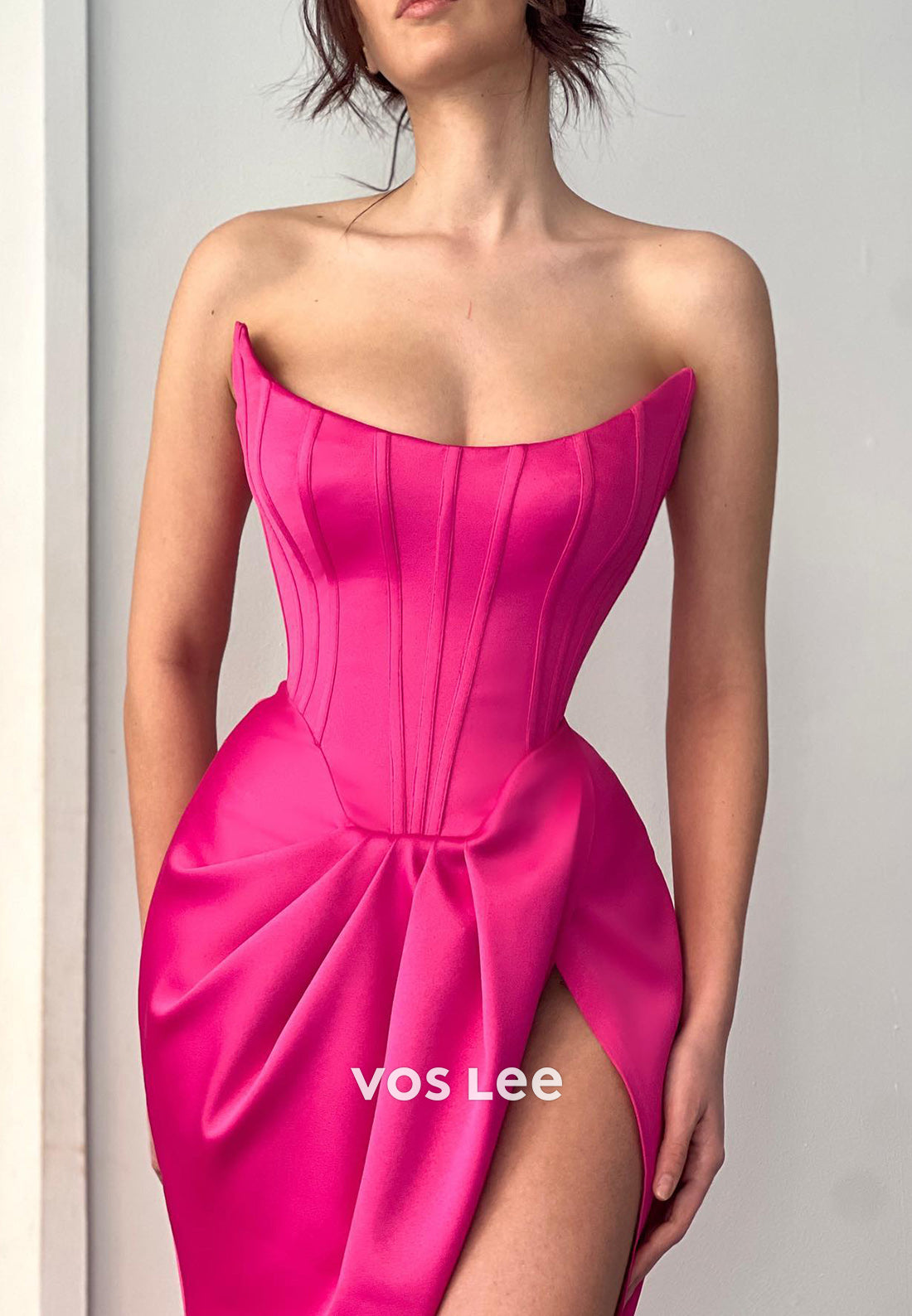 Gorgeous & Charming Strapless Pleated Long Mermaid Evening Dresses with Sweep Train
