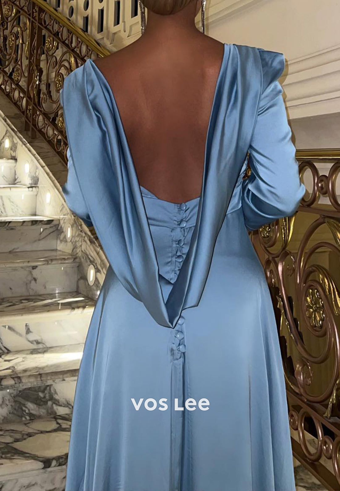 A-Line Long Sleeve Square Floor-Length Pleated Evening Dresses Party Dresses