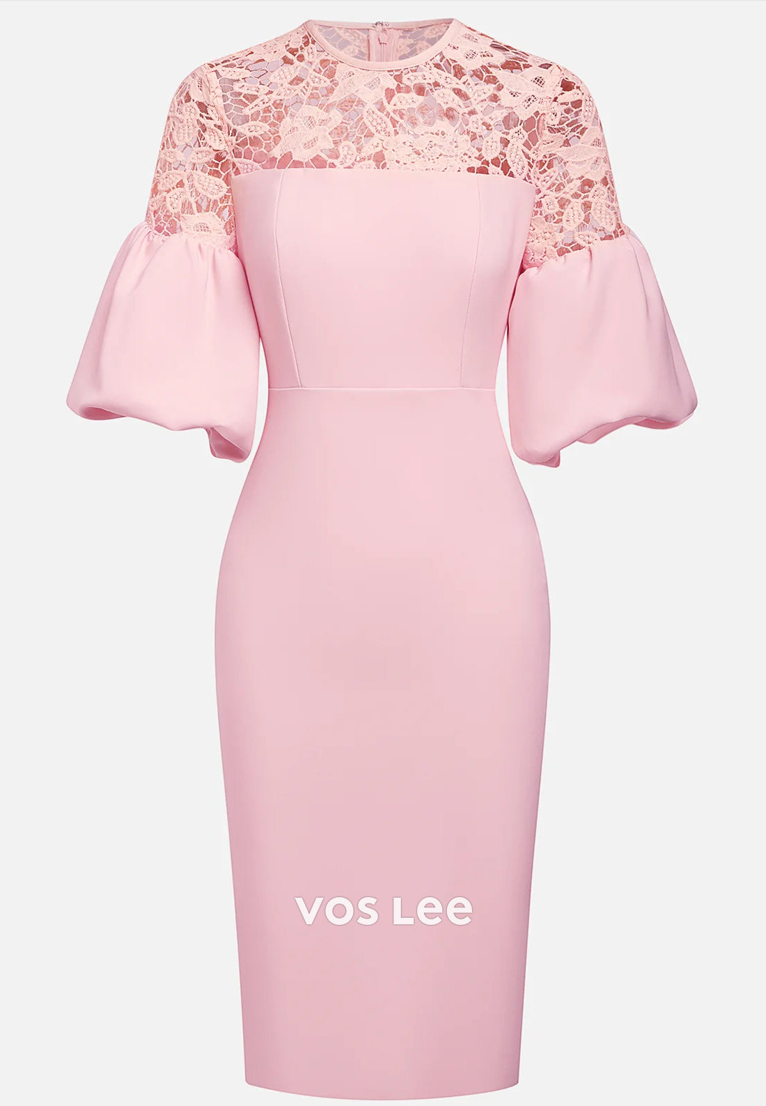 Half Sleeve Illusion Cutout Scoop Pleated Sheath Wedding Guest Dresses with Split