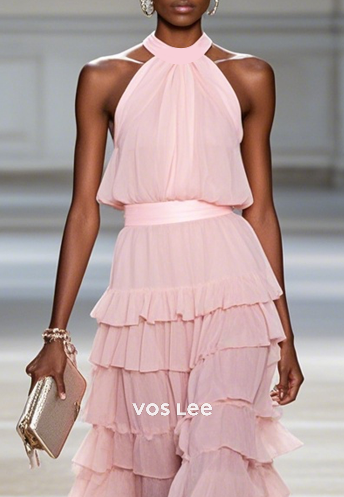 A-Line High Low Halter Ankle-Length Tiered Wedding Guest Dresses Party Dresses