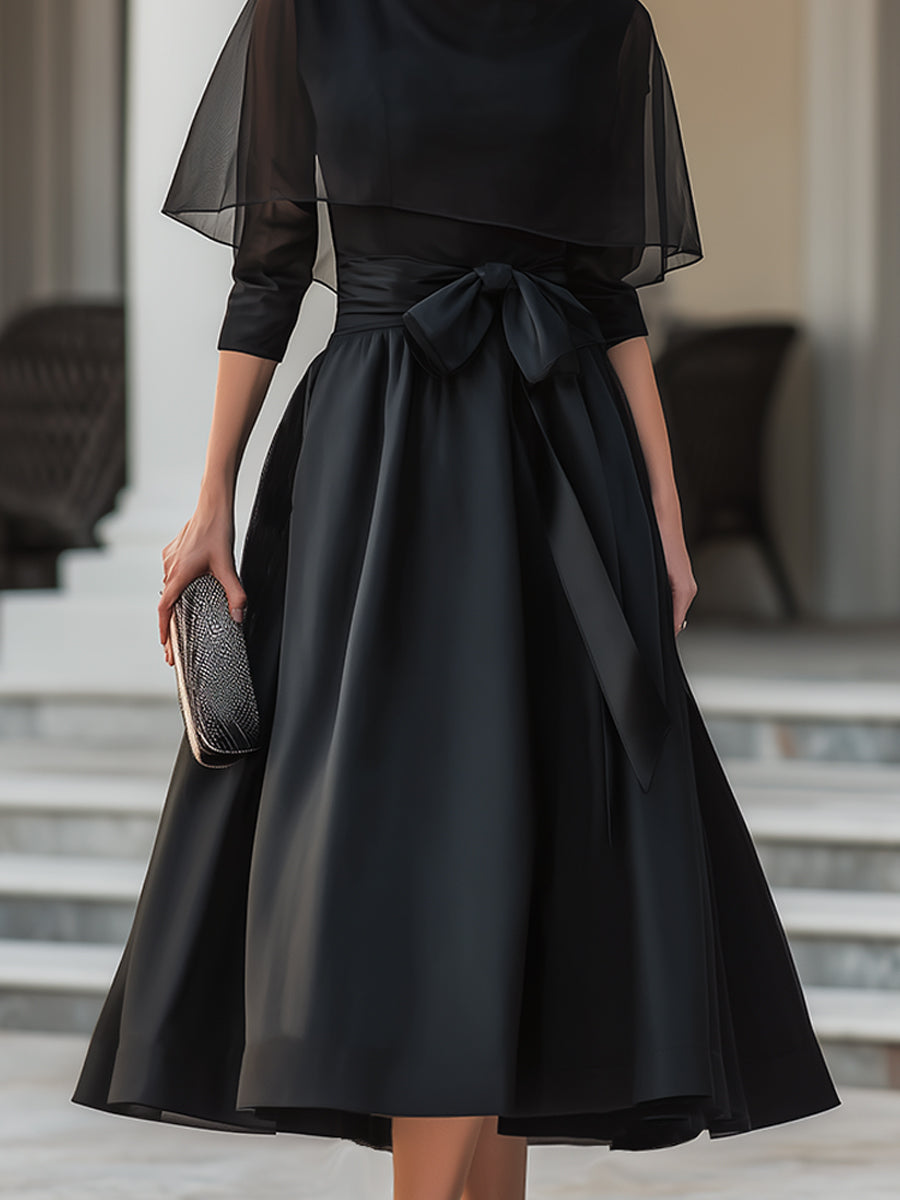 Elegant Cape-Detail A-Line Evening Dress