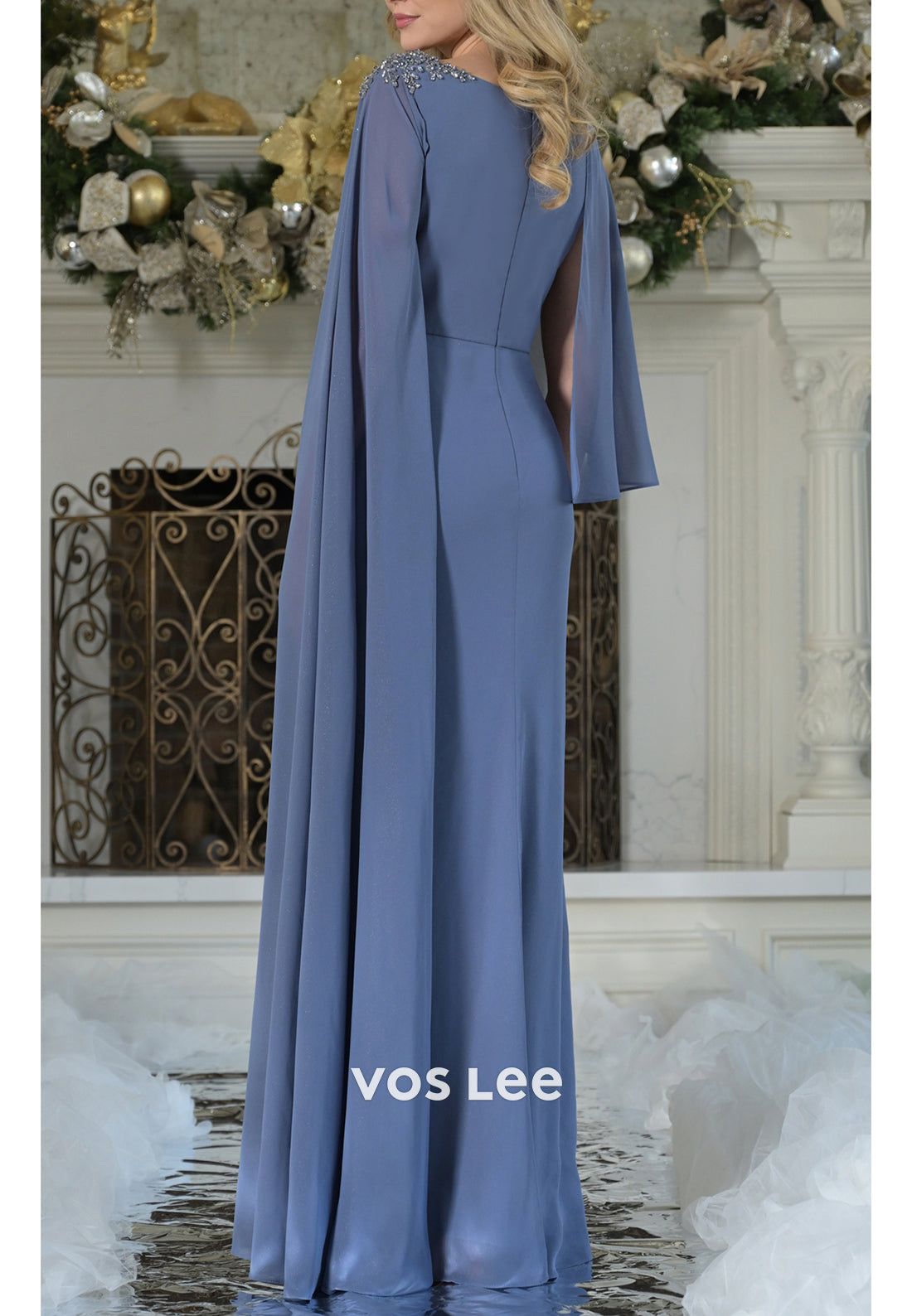 Scoop Beading Pleated Sheath Floor-Length Mother of Bride Dresses