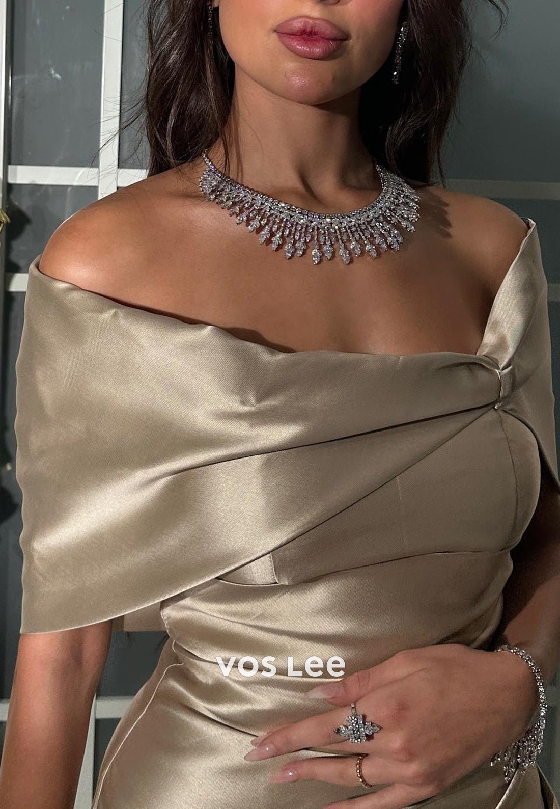 High Low Off the Shoulder Pleated Sheath Evening Dresses with Court Train