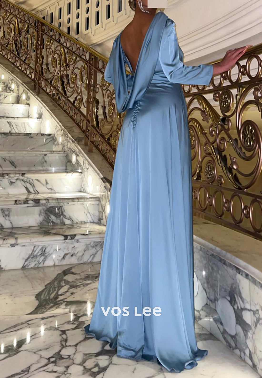 A-Line Long Sleeve Square Floor-Length Pleated Evening Dresses Party Dresses