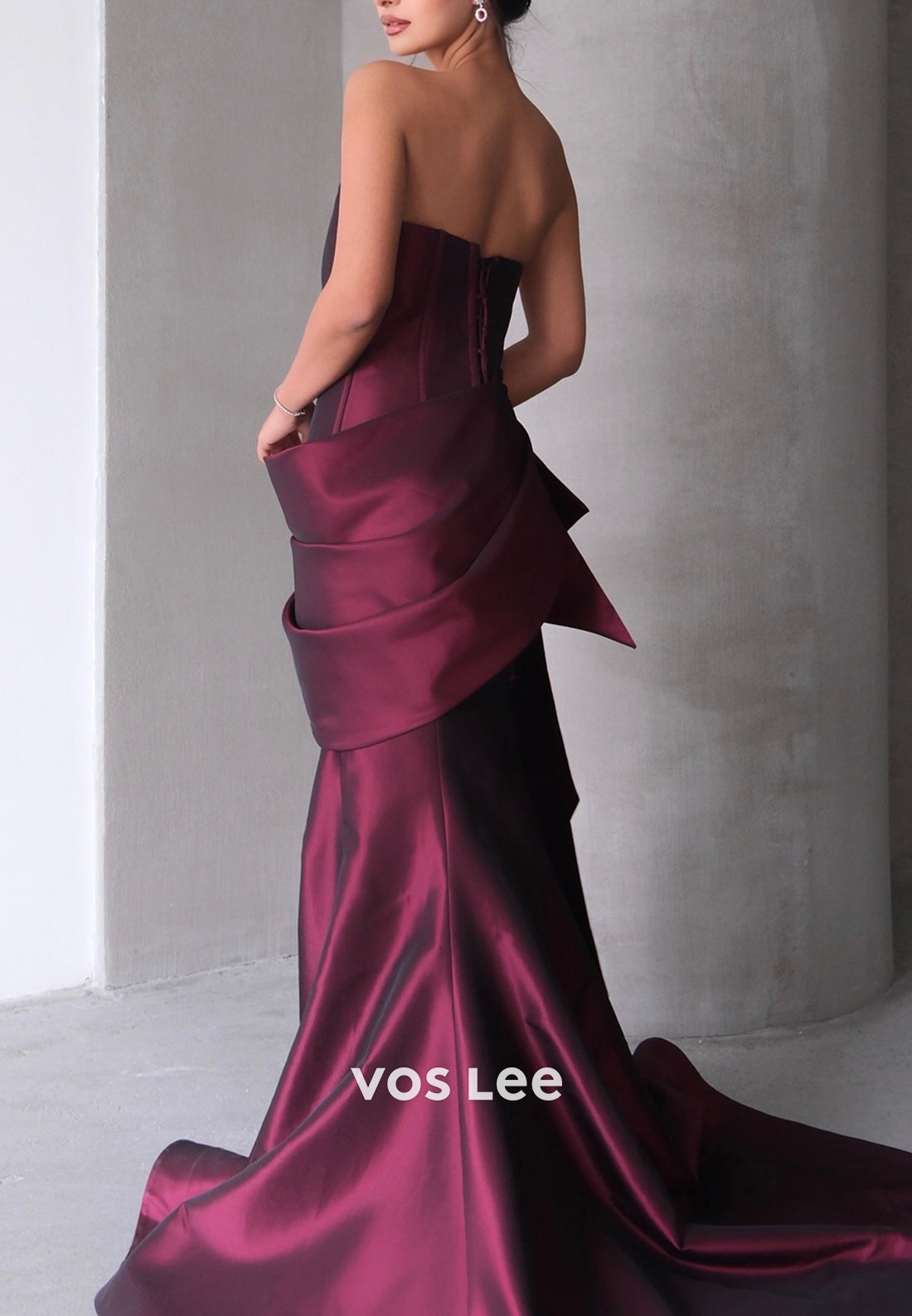 Classic & Timeless Strapless Pleated Mermaid Long Evening Dresses with Sweep Train