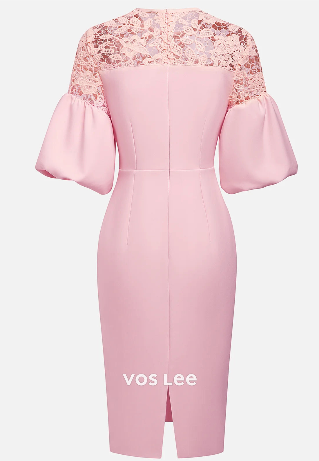 Half Sleeve Illusion Cutout Scoop Pleated Sheath Wedding Guest Dresses with Split