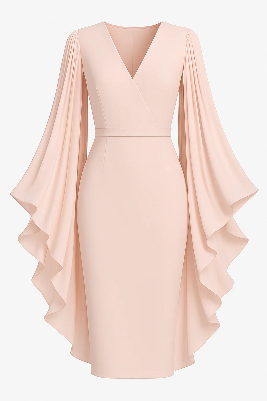 Elegant Chiffon Cape Sleeves Light Pink V-Neck Dress