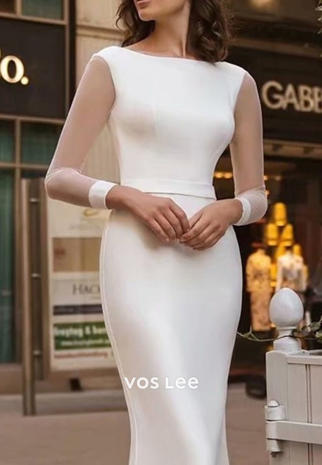 Sexy and Sleek Long Sleeve Scoop Mermaid Beach Wedding Dresses with Sweep Train