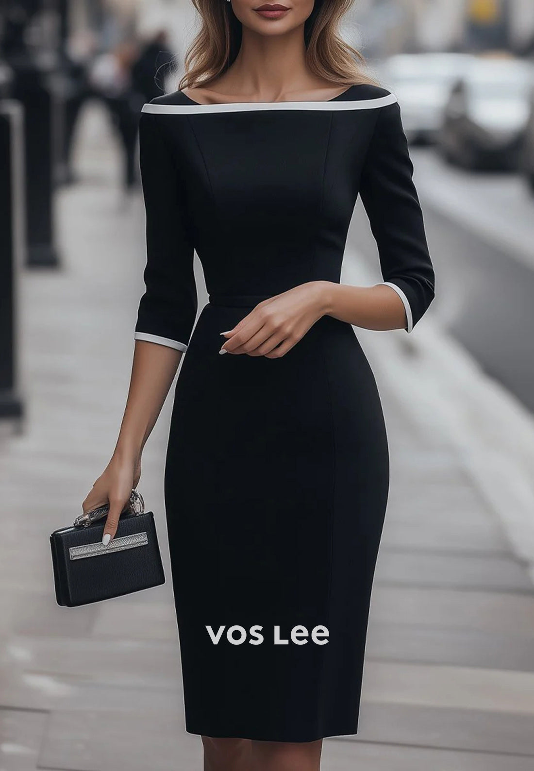 Simple 3/4 Sleeve Off the Shoulder Knee-Length Ruched Mermaid Wedding Guest Dresses