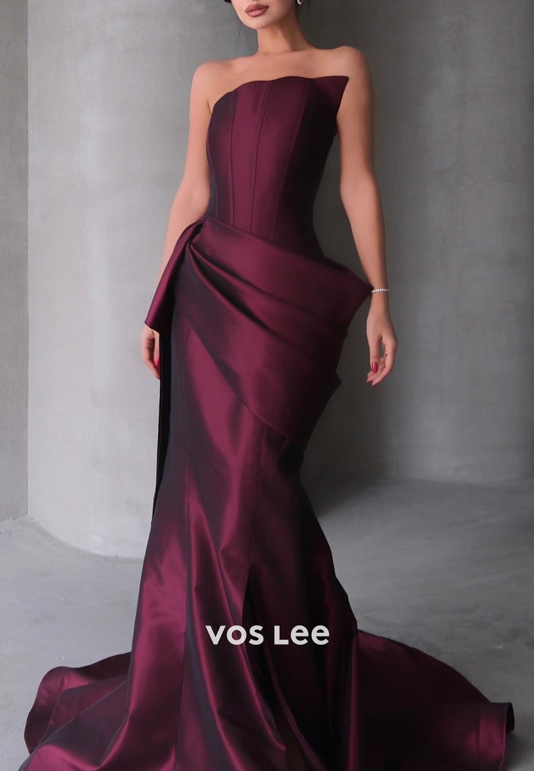 Classic & Timeless Strapless Pleated Mermaid Long Evening Dresses with Sweep Train