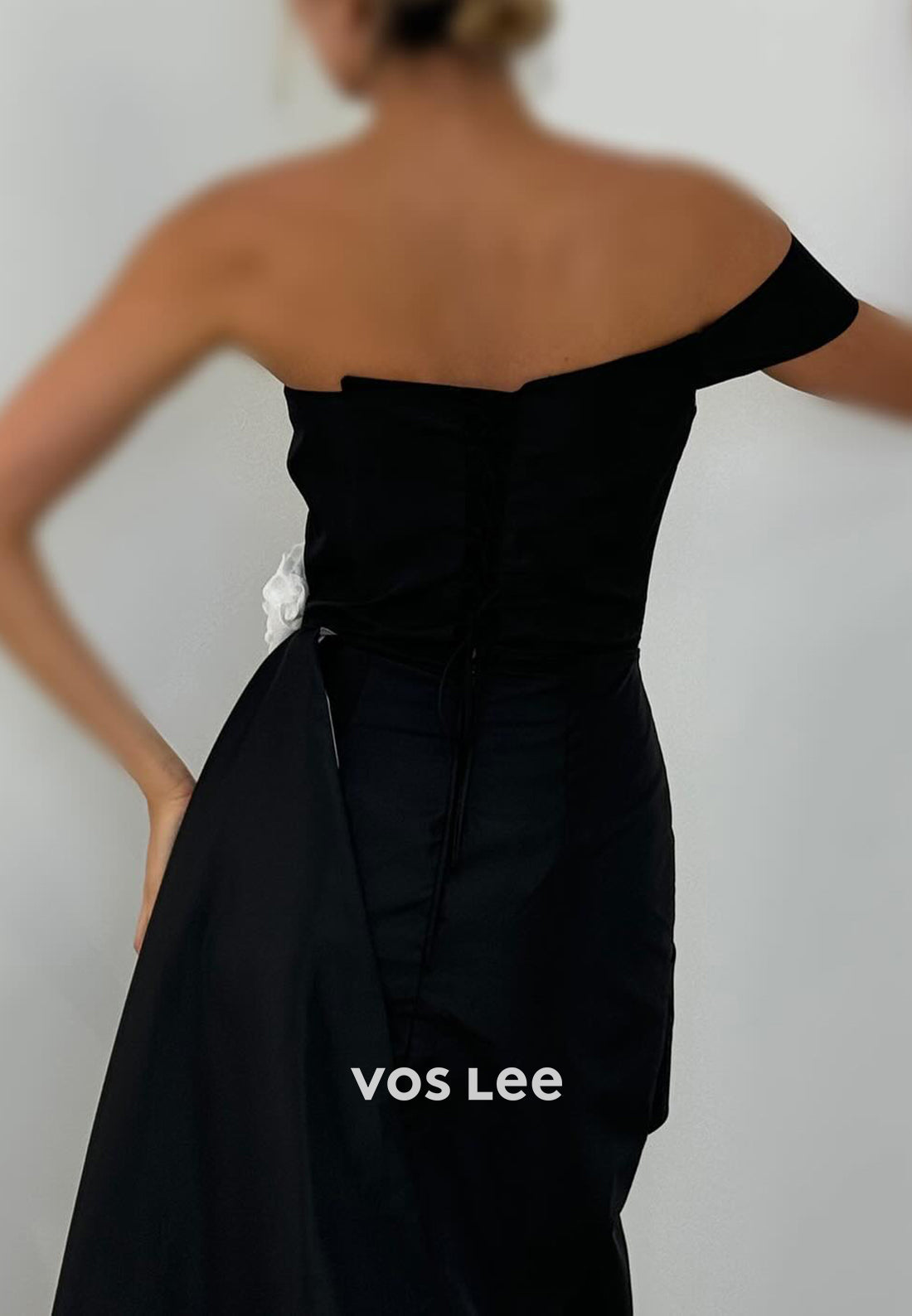 One Shoulder Floral Embellished Pleated Long Mermaid Prom Dresses with Side spilt