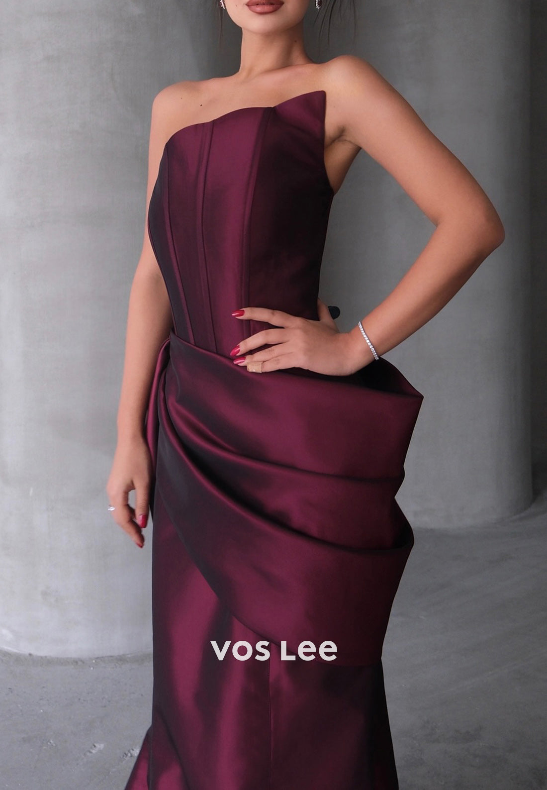 Classic & Timeless Strapless Pleated Mermaid Long Evening Dresses with Sweep Train