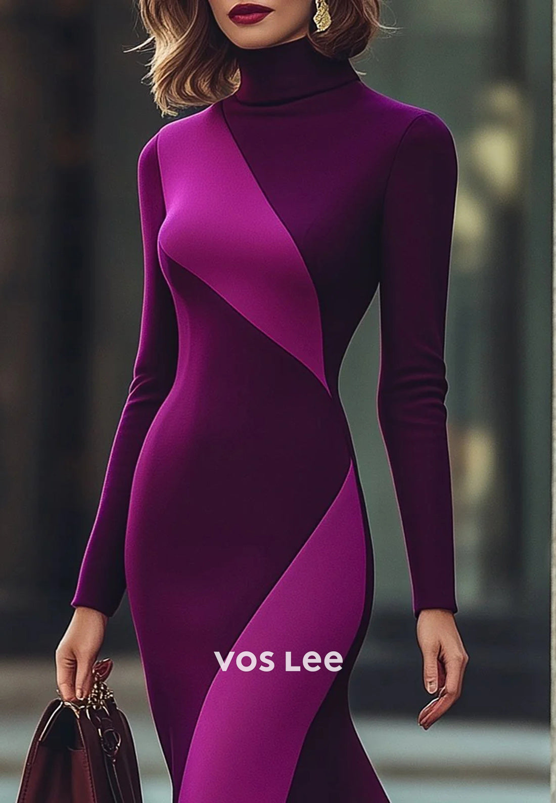 Sexy and Sleek Long Sleeve High Neck Tea-Length Mermaid Wedding Guest Dresses