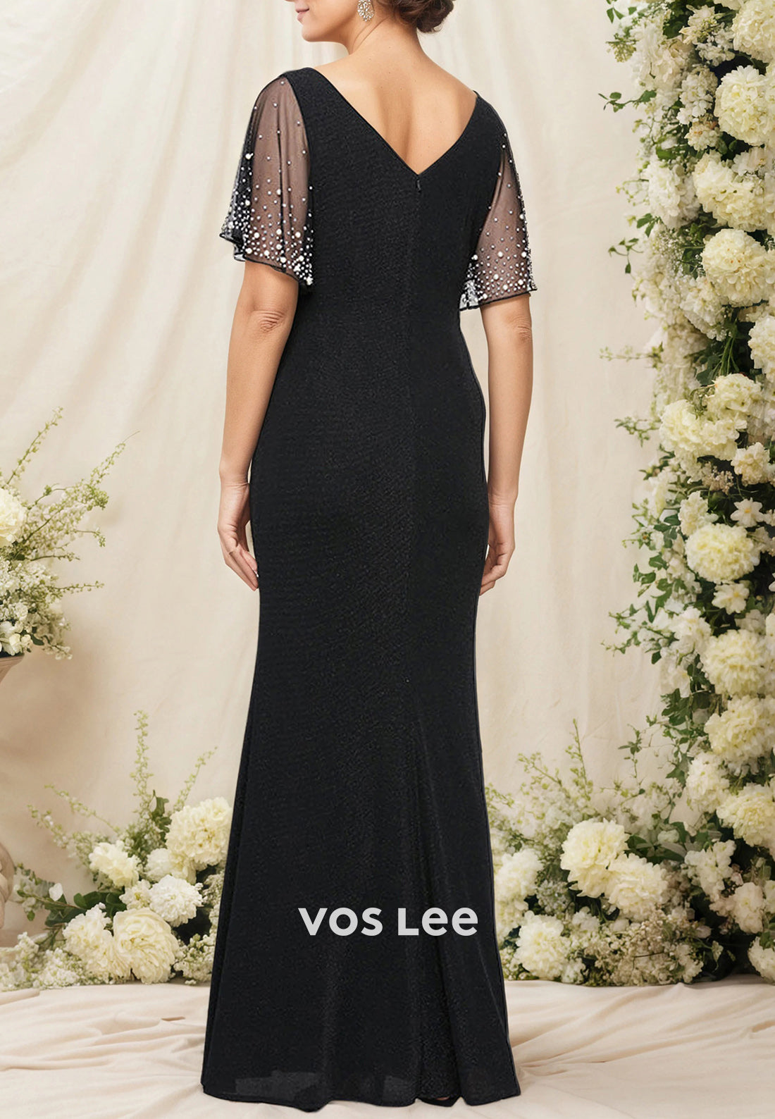 A-Line Scoop Ankle-Length Flutter Sleeves Mother of Bride Dresses with High Split