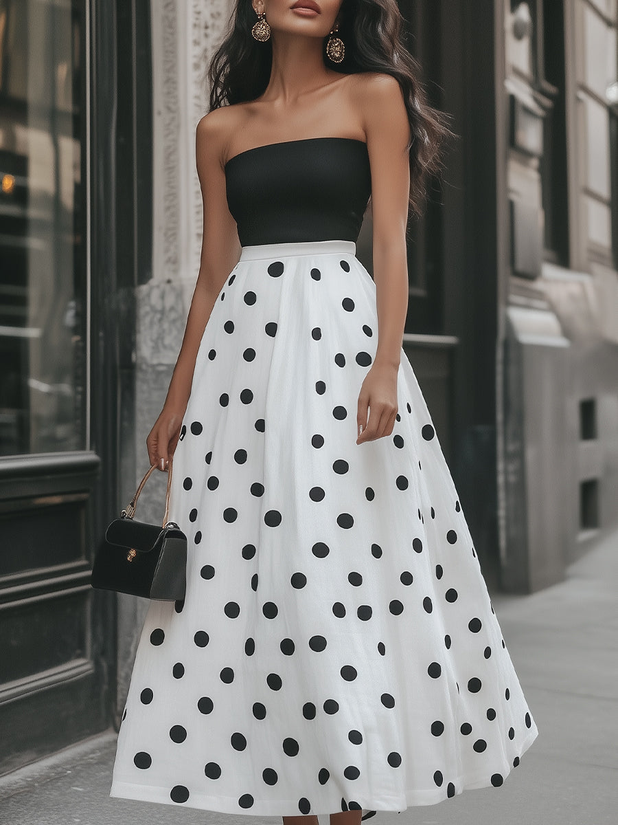 Timeless Strapless Polka Dot Maxi Dress Wedding Guest Dresses