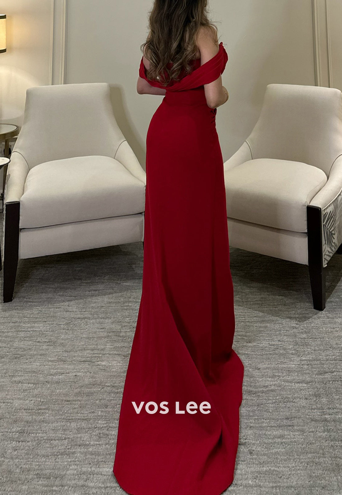 Gorgeous & Charming Off the Shoulder Pleated Sheath Evening Dresses with Sweep Train