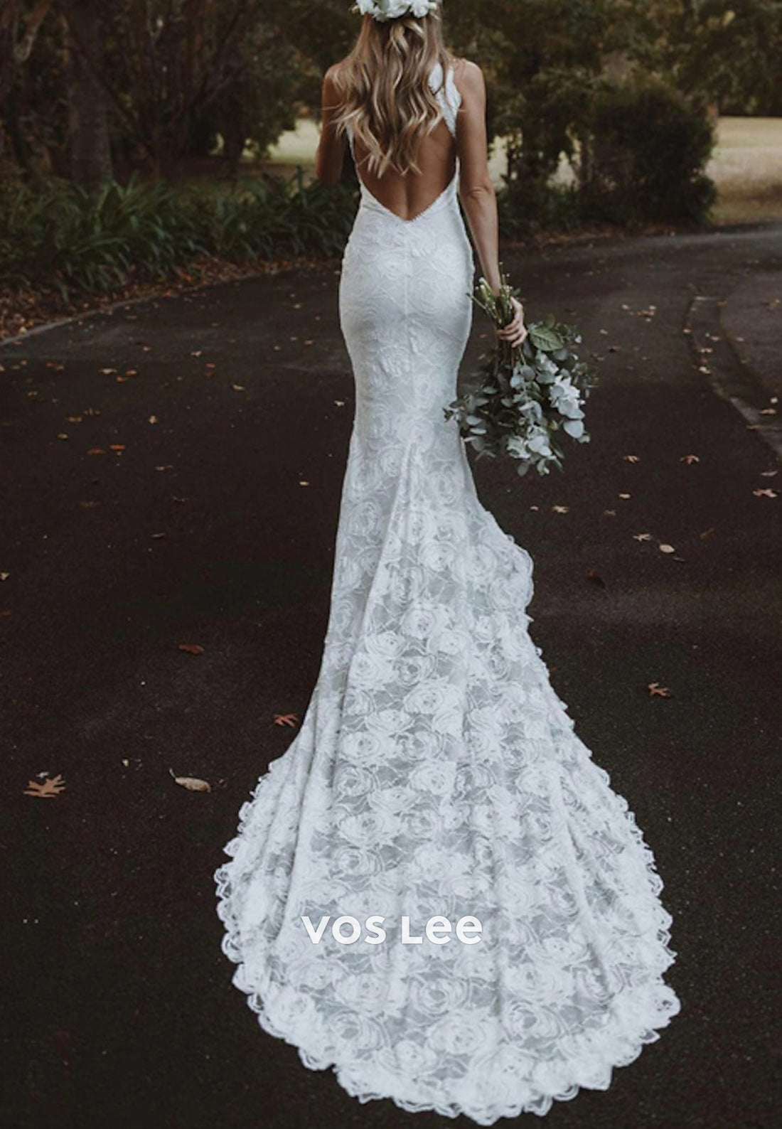 Classic Halter Appliques Lace Split Pleated Mermaid Wedding Dresses with Sweep Train