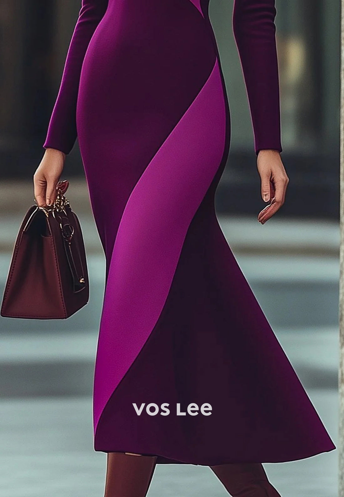 Sexy and Sleek Long Sleeve High Neck Tea-Length Mermaid Wedding Guest Dresses