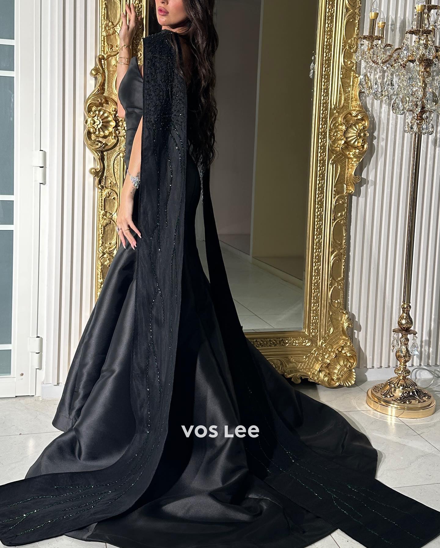 Simple Strapless Beaded Mermaid/Trumpet Evening Dresses with Sweep Train