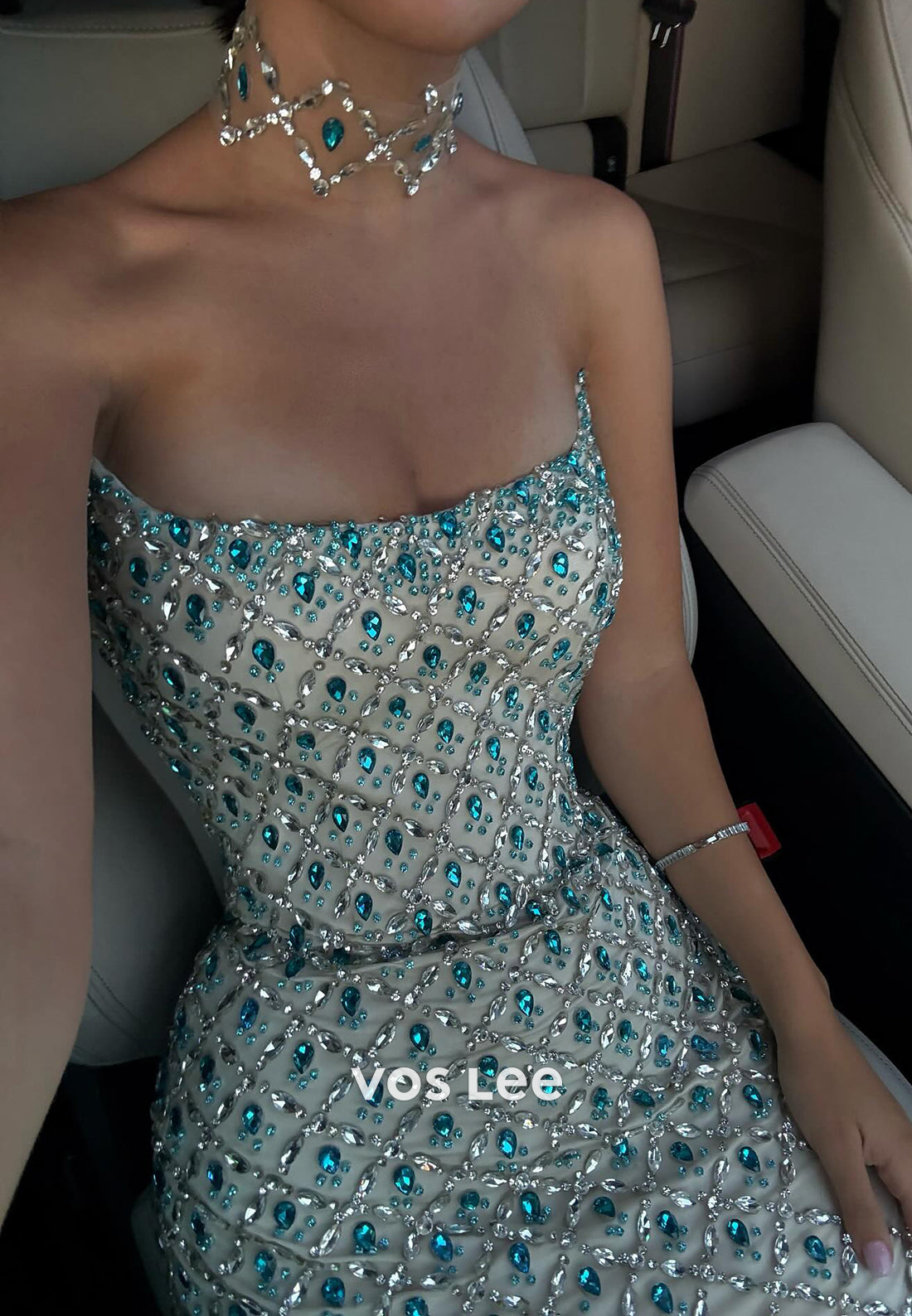 Scoop Strapless Rhinestone Embellished Floor-Length Mermaid Prom Dresses