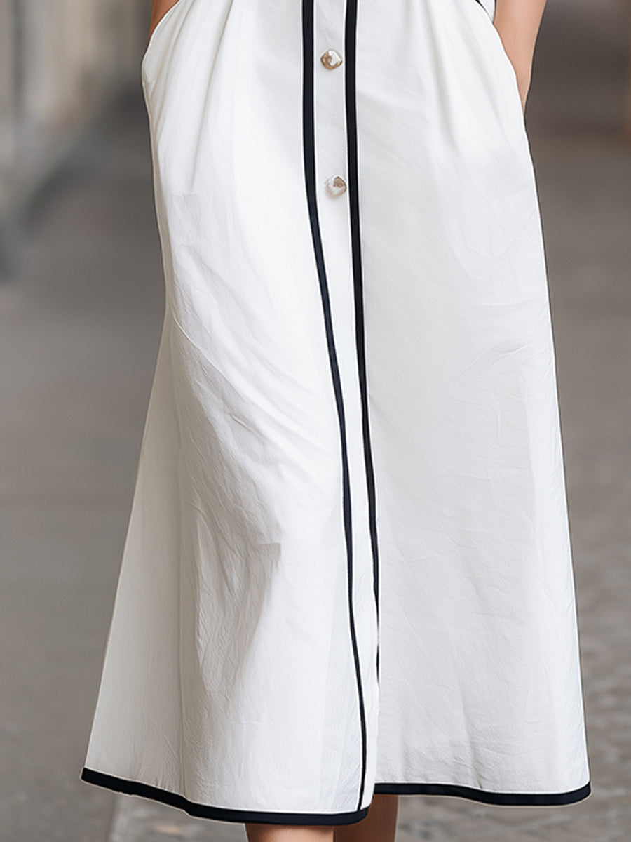 Stylish Contrast Trim Belted Shirt Dress
