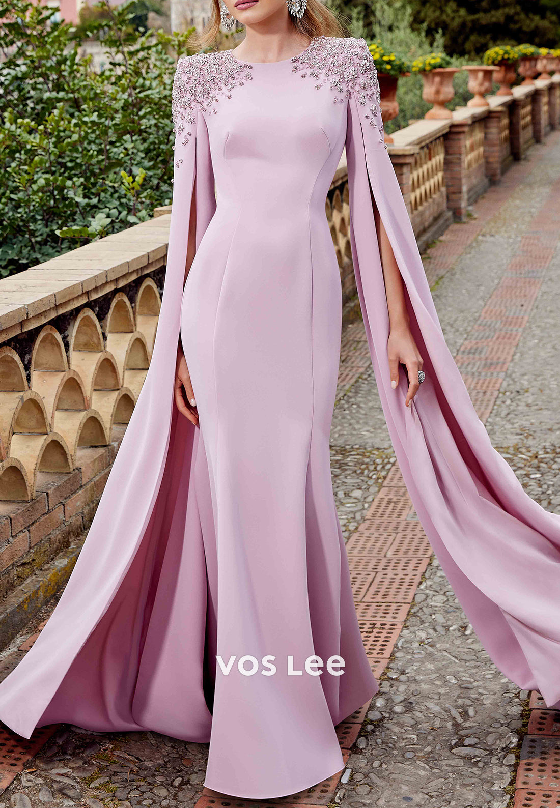 Scoop Floor-Length Mermaid Beaded Long Sleeve Mother of Bride Dresses