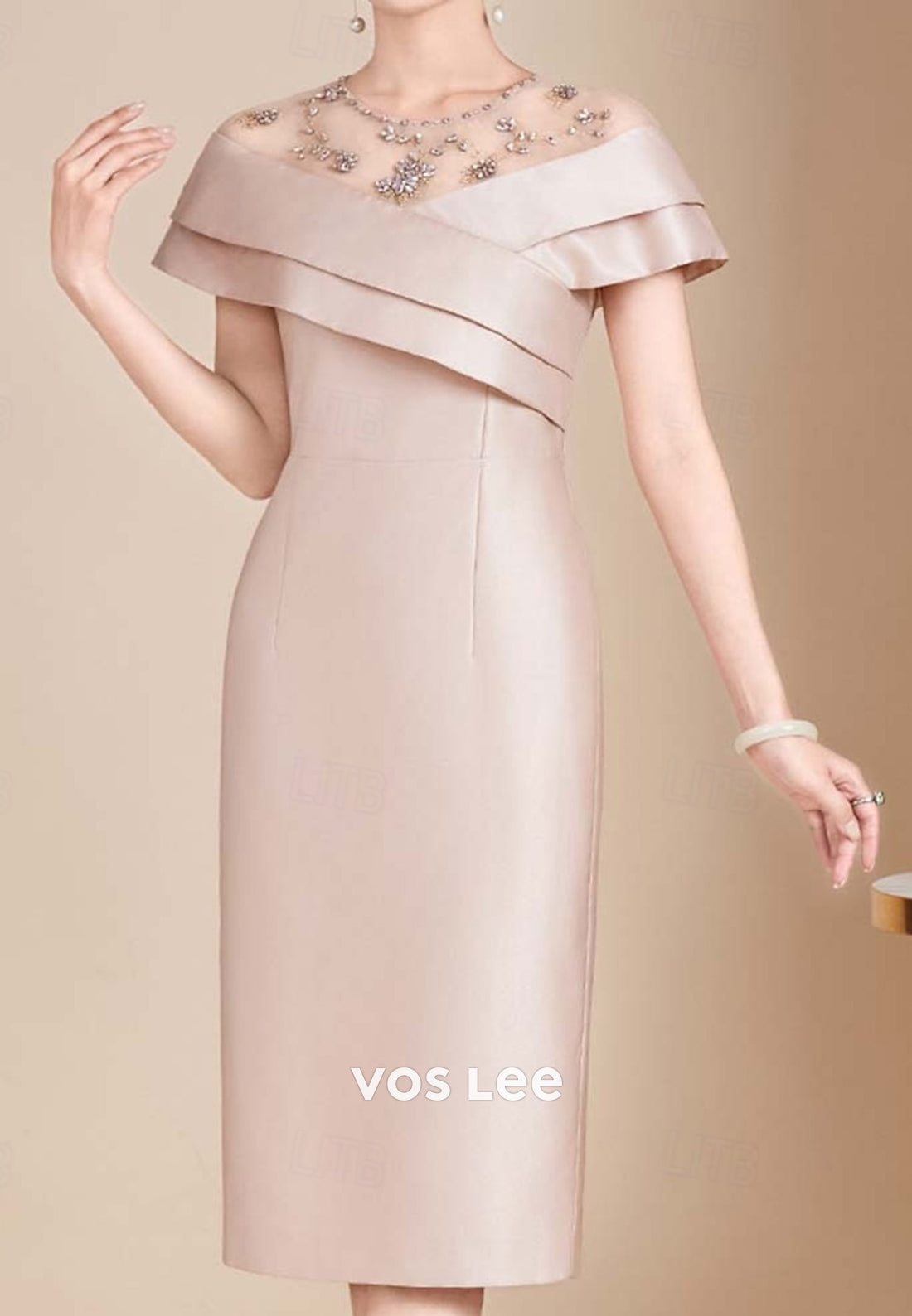 Illusion Neck Rhinestone Embellished Sheath Mother of Bride Dresses