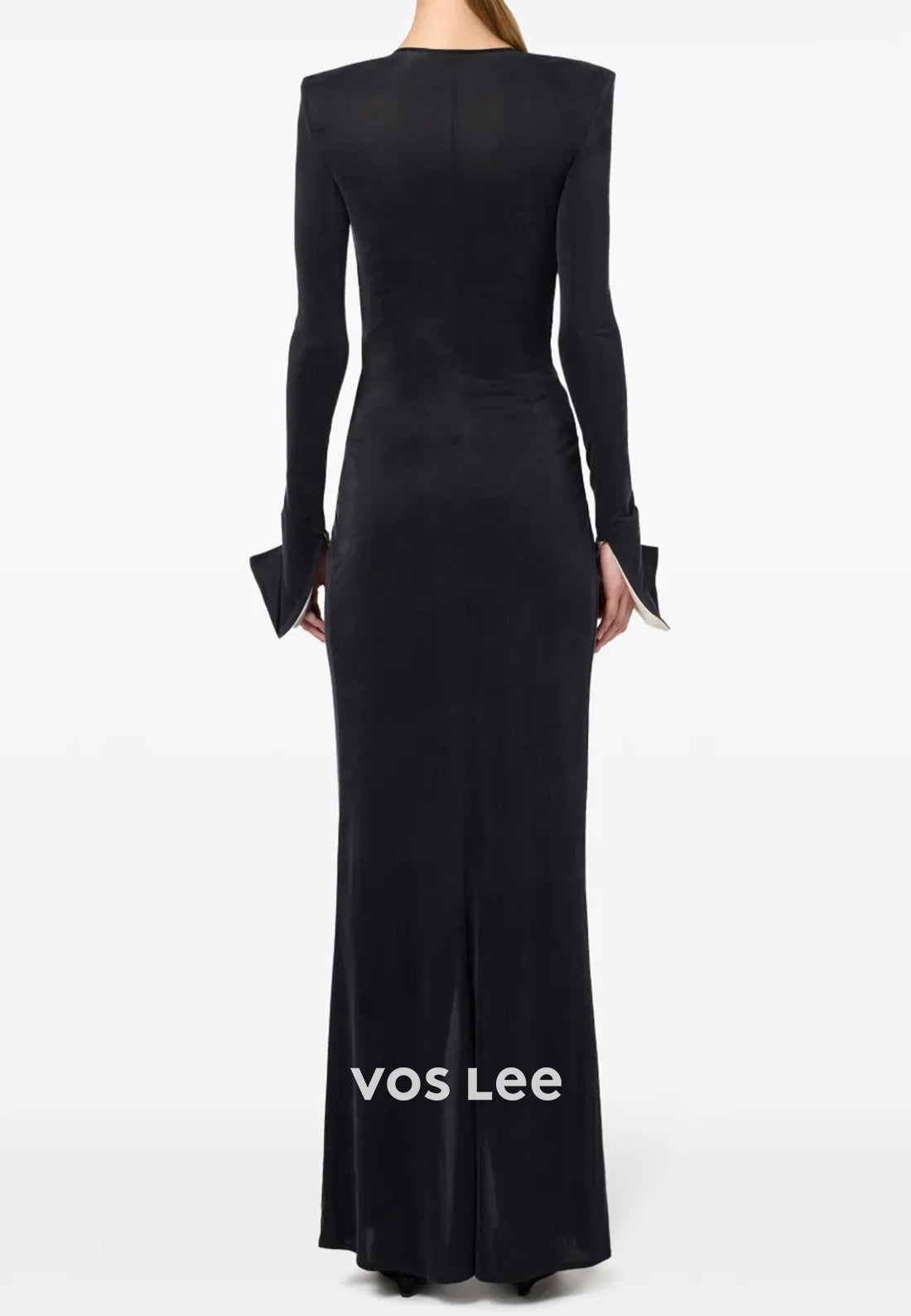Long Sleeve Deep V Neck Bowknot Ankle-Length Sheath Evening Dresses