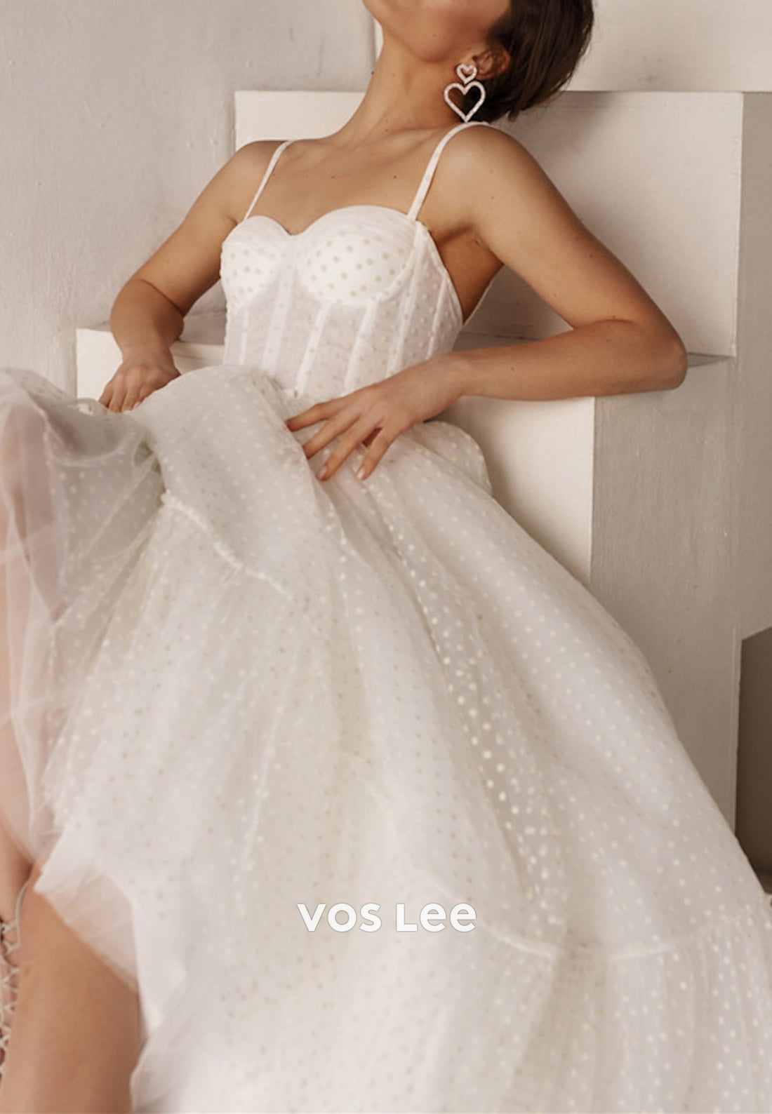 A-Line Spaghetti Straps Sweetheart Tulle Ankle-Length Pleated Wedding Dresses