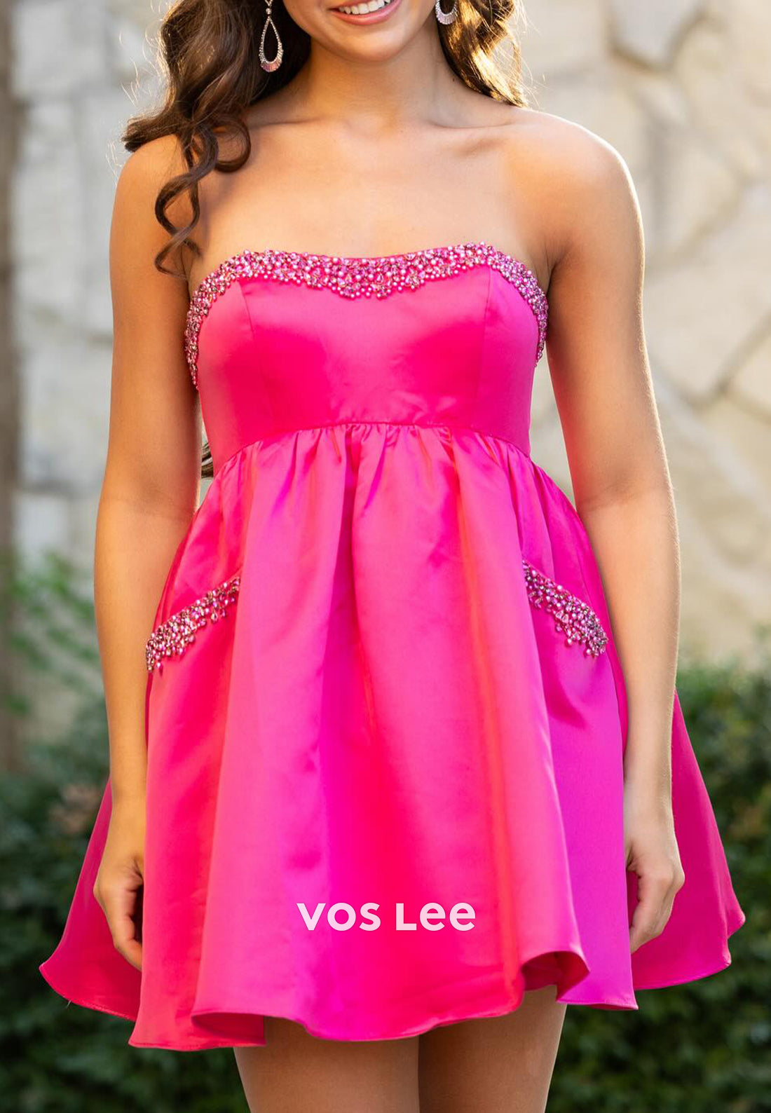 A-Line Strapless Beaded Embellished Homecoming Dresses with Pockets