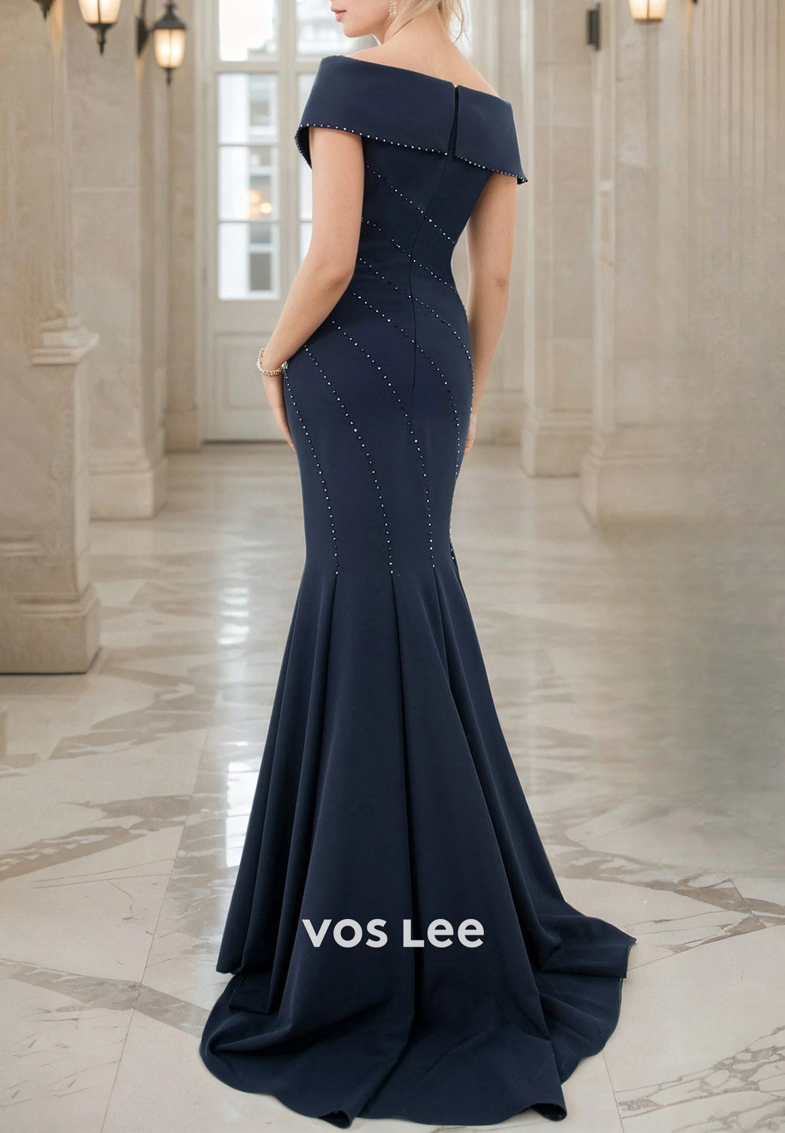 Luxurious Off the Shoulder Pleated Trumpet Mother of Bride Dresses with Sweep Train